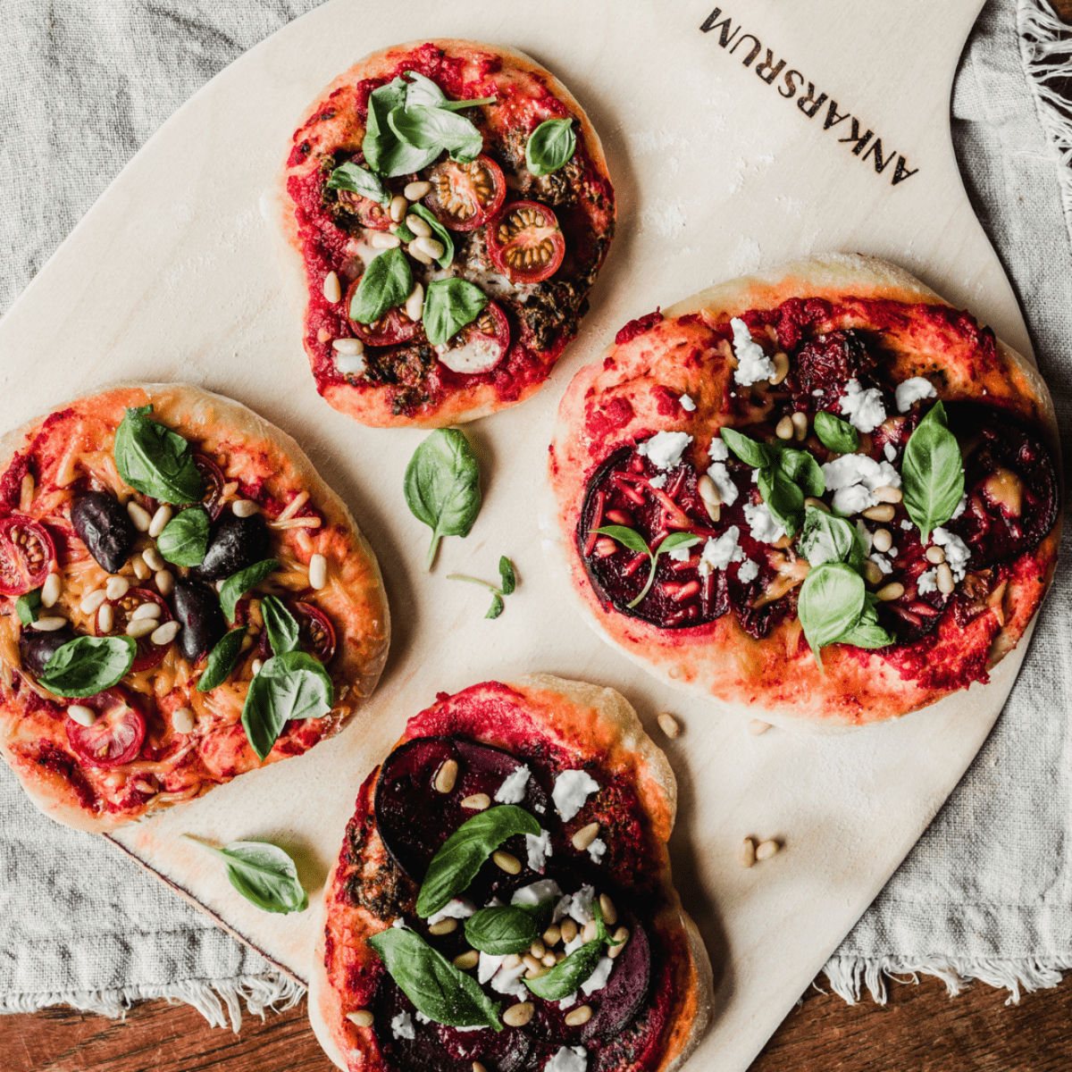 Mini vegan pizzas with pickled beets and recipe video