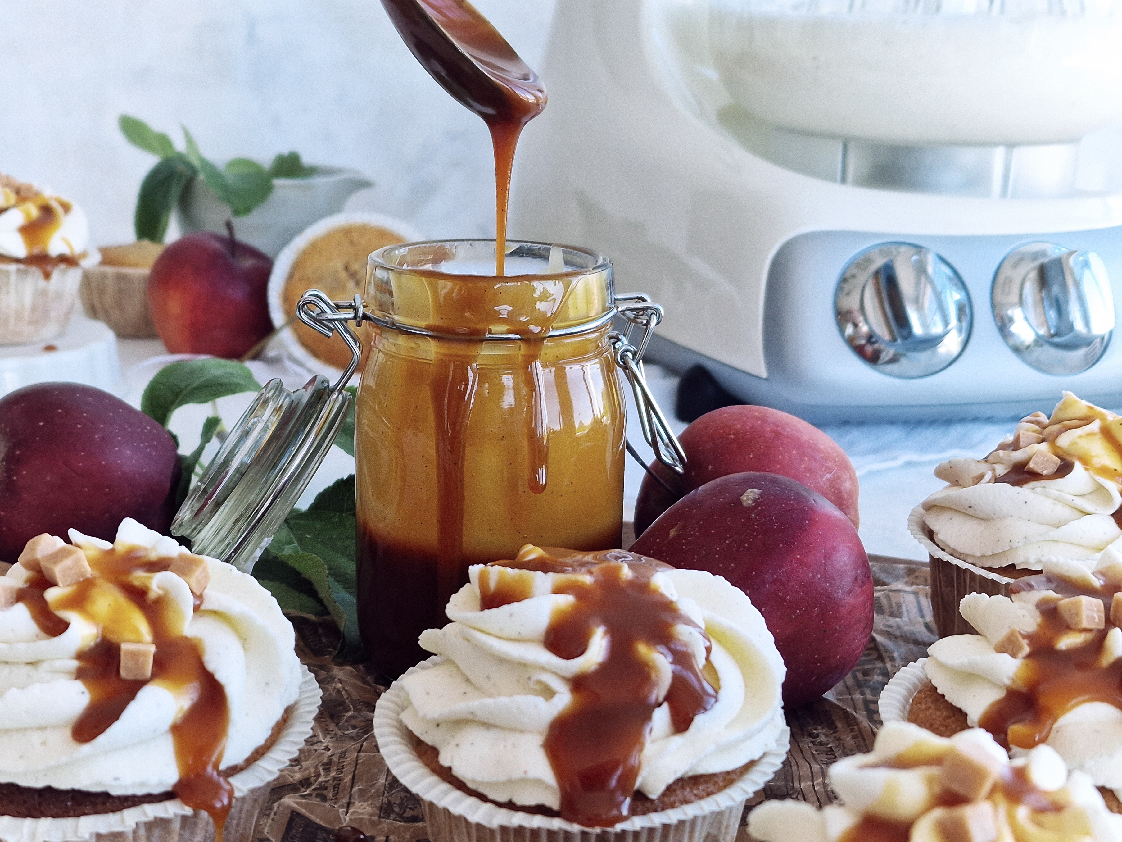 Apple cupcake with salted caramel topping