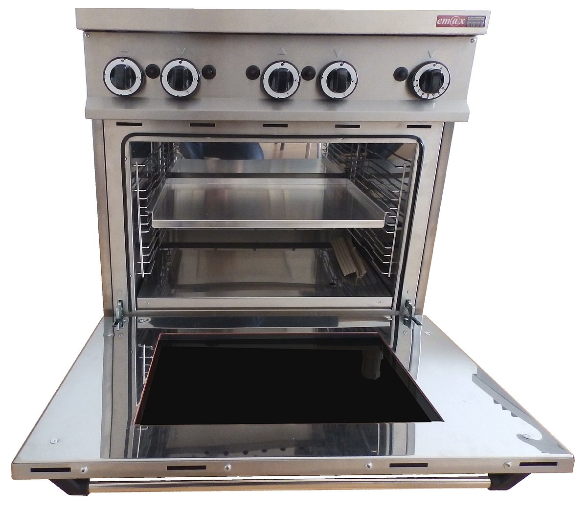 ELEKTHERMAX gas stove with 6 burners, electric oven, 2 pan support grids  and 1 griddle plate