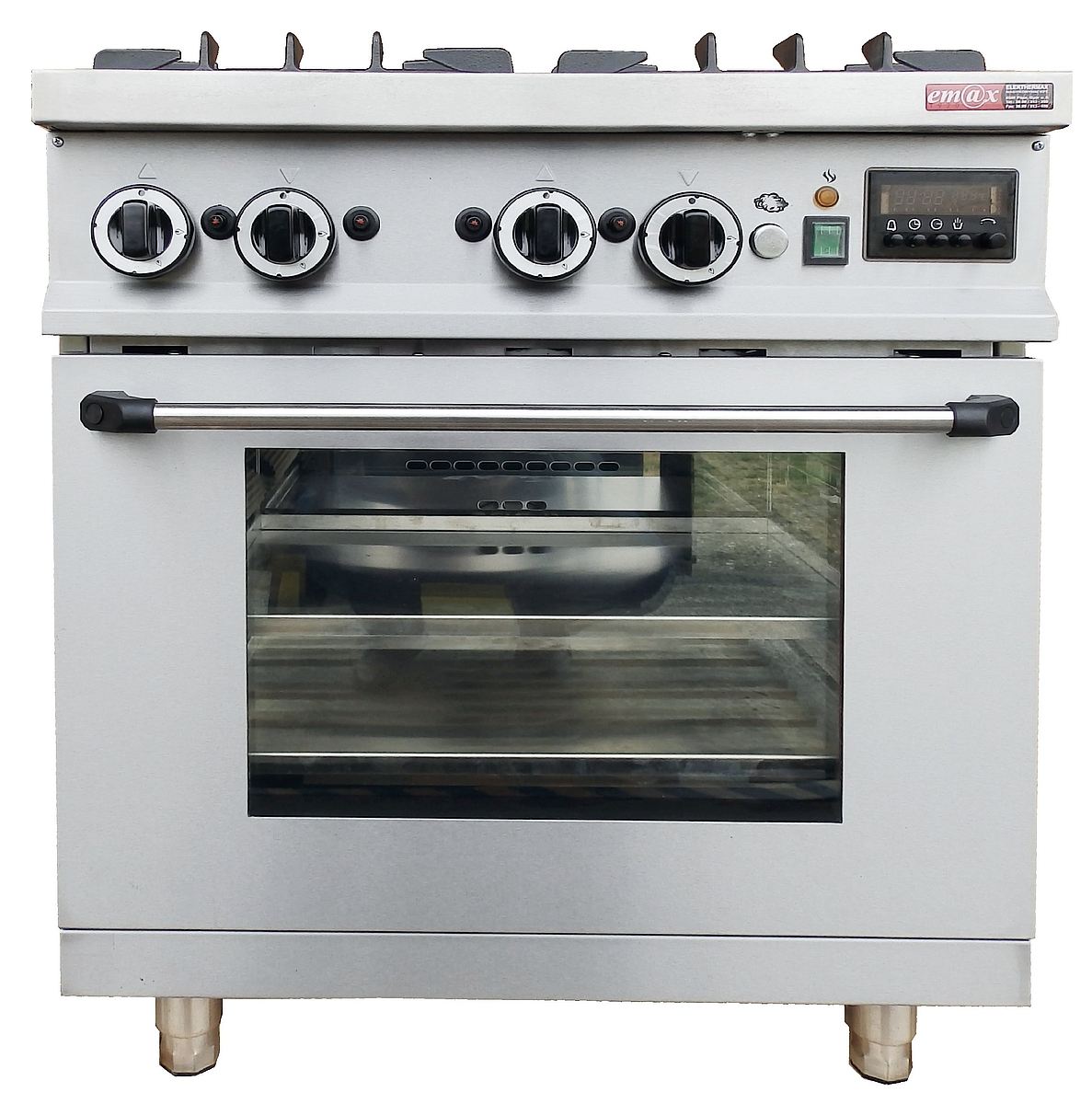 ELEKTHERMAX gas stove with 6 burners, electric oven, 2 pan support grids  and 1 griddle plate