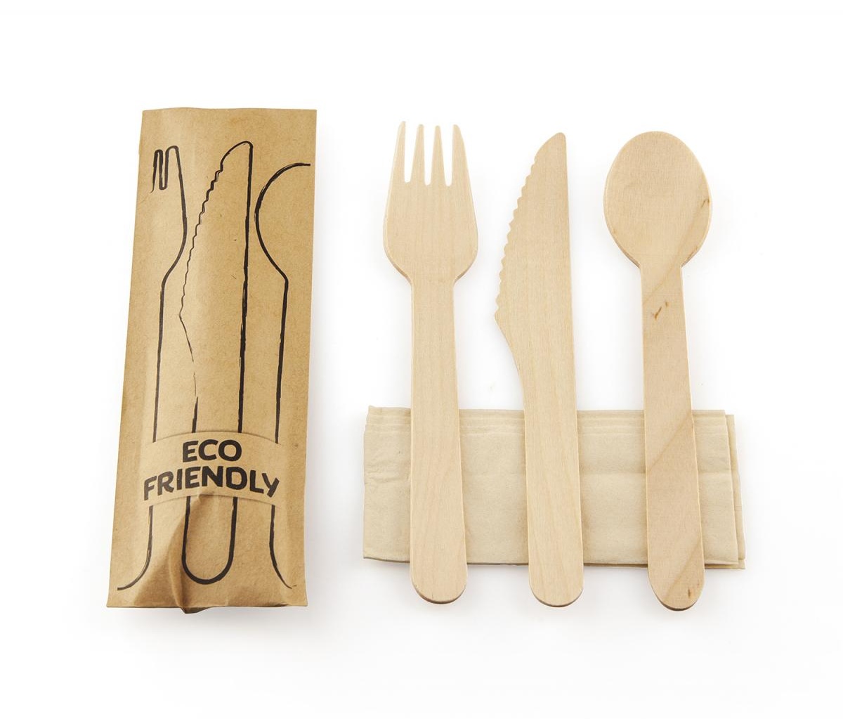 Professional disposable cutlery set, wooden fork knife and spoon